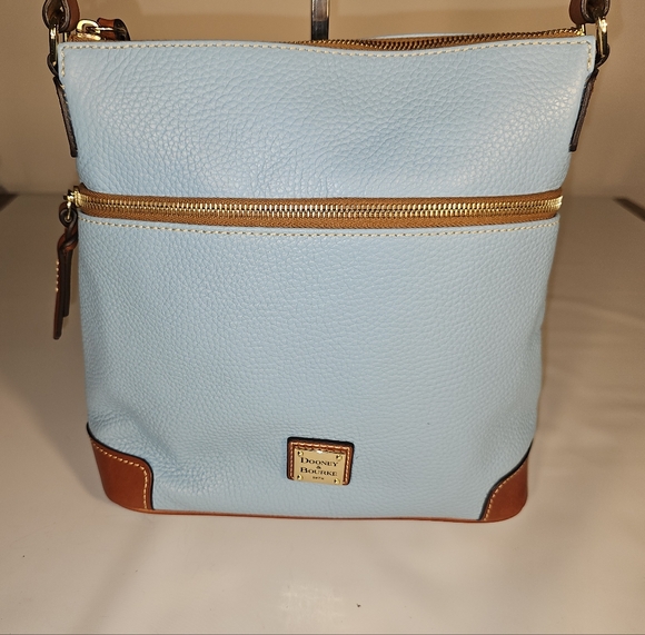 Dooney & Bourke Sky Blue and Tan Pebbled Leather Crossbody Bag - Picture 2 of 10